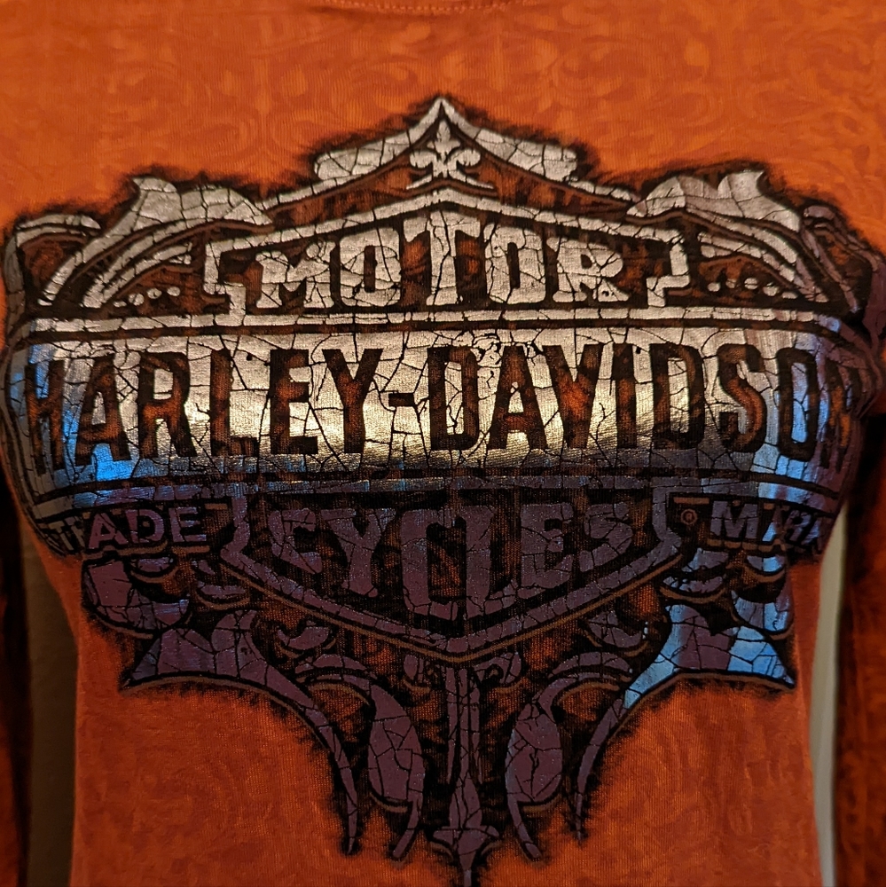 Harley Davidson Shirt Womens S Orange Long Sleeve Emerald Coast. NWT